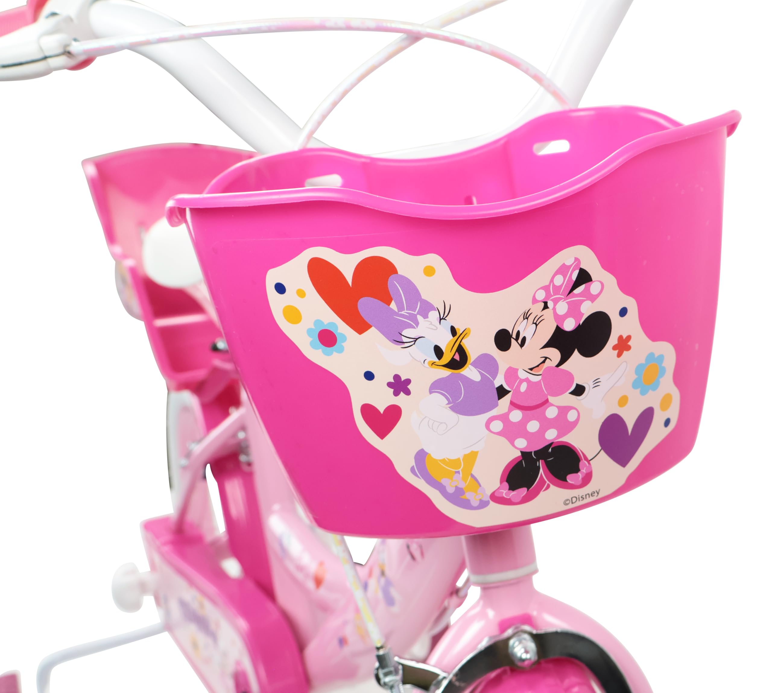 Denver Bike Bicicletta Bambina 16 Pollici Licensed Minnie, 4-6 Anni, Rotelle Removibili, Freni Caliper Anteriore/Posteriore, Telaio Acciaio, Ruote Gonfiabili, Trombetta e Portabambola