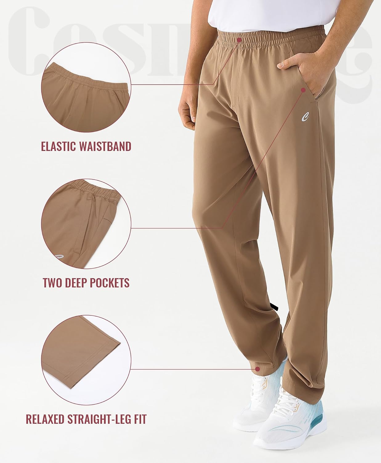 Cosmolle Men's Outdoor Hiking Pants Quick Dry Waterproof Joggers with Double Pockets for Gym and Travel