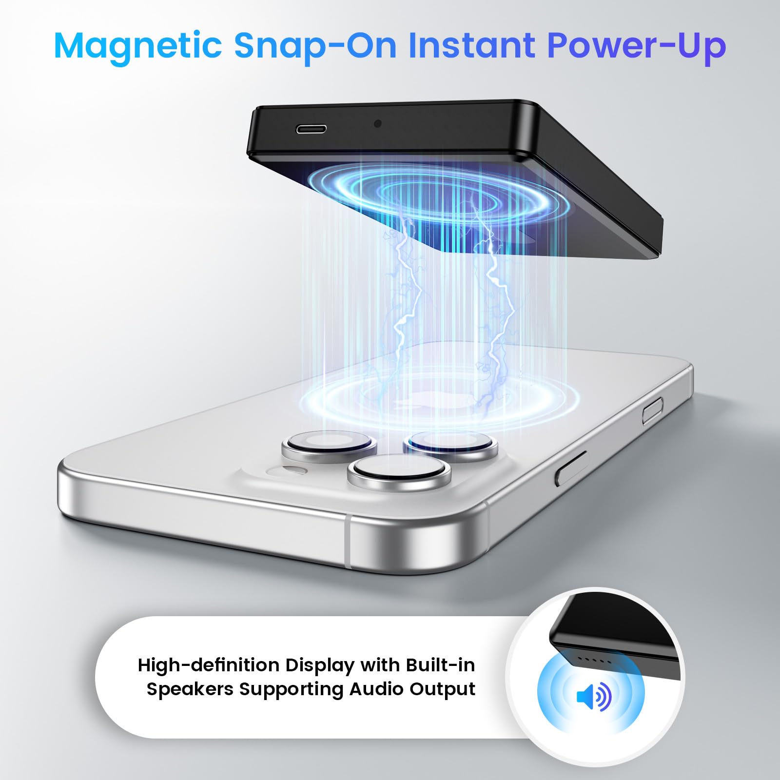 Vlog Selfie Monitor Schermo per iPhone & Android, Registrazione 4K 30fps, mirroring dello Schermo Wireless, Altoparlante Integrato, Supporto Magnetico e Telecomando per Vlogging, Live