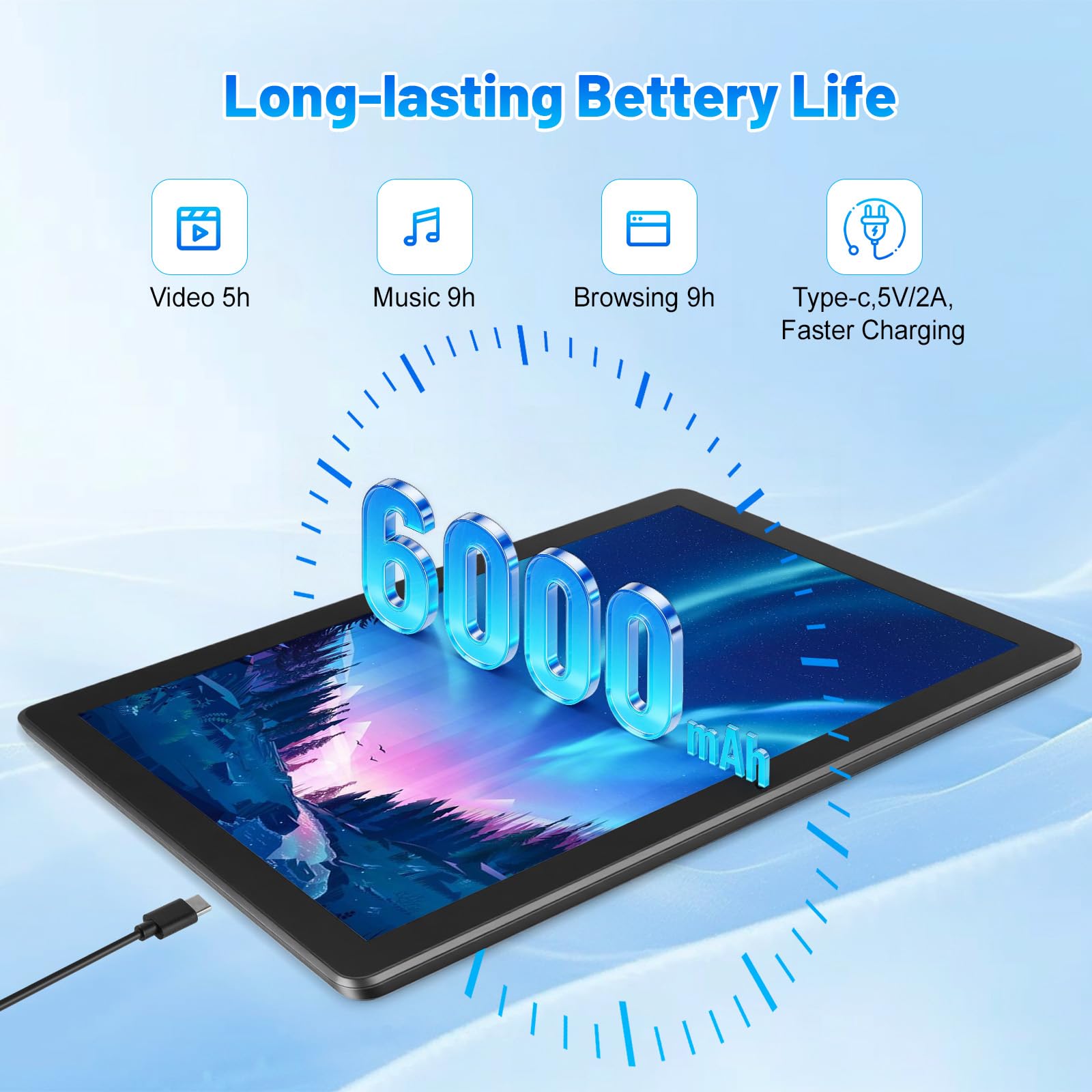 MUISOO Tablet de 10 Pulgadas, Android 16 Tablet con Teclado, Octa Core, 36GB RAM 256GB ROM (1TB TF Expand) Cámara 5MP + 8MP 6000mAh Tablets de PC Touch Pad con Stylus Ratón Auricular y Caja (Negro) — view 6