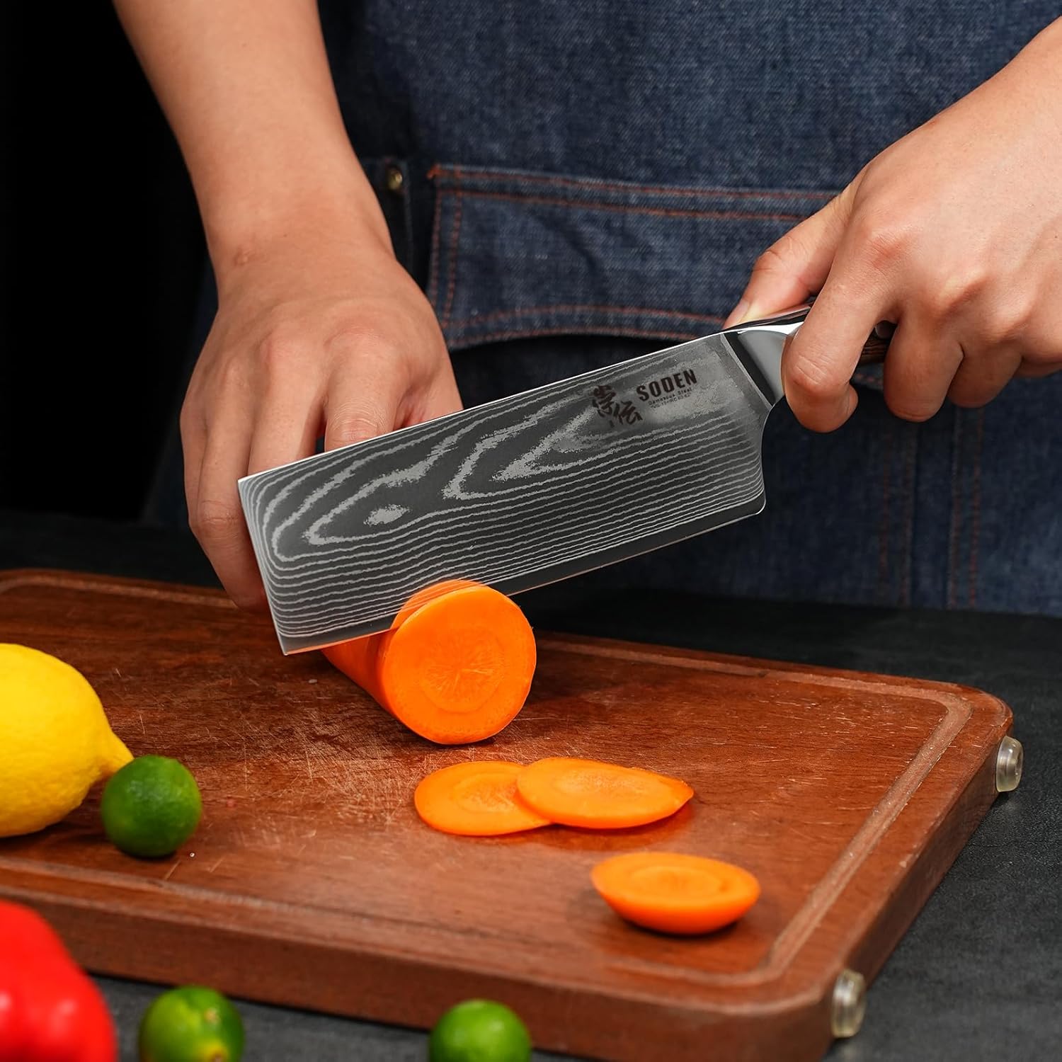 SODEN 7" Nakiri Knife Japanese VG-10 Damascus Steel, 67 Layer Razor Sharp Asian Vegetable & Meat Chopper, Ergonomic G10 Micarta Handle, Kitchen Knives for Chef with Gift Box - Image 6