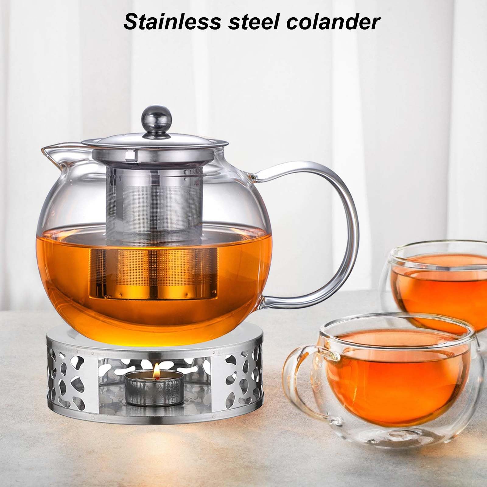 GBKDQQ 1.3L Teekanne mit Siebeinsatz und Deckel, Teekanne aus Glas Borosilikat, Glas Teebereiter mit Abnehmbare Siebeinsatz & Stövchen, Glasteekanne für Losen Tees Fruchttee Duftender Tee
