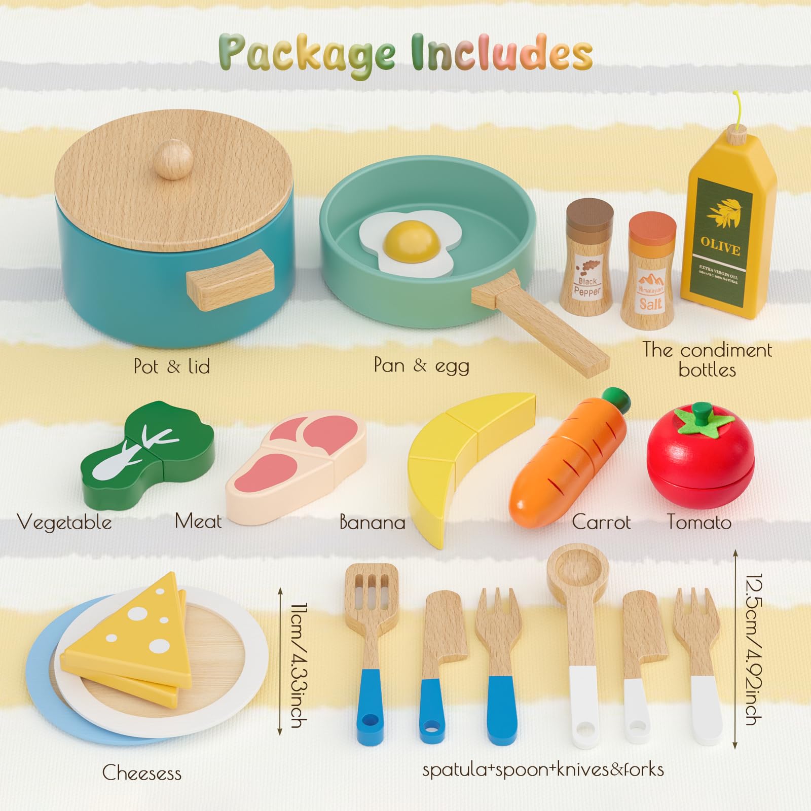 22 pezzi di accessori da cucina in legno, set di giocattoli da cucina per bambini, gioco di ruolo in cucina, set di pentole e padelle da cucina per ragazze, ragazzi, 3, 4, 5, 6 anni