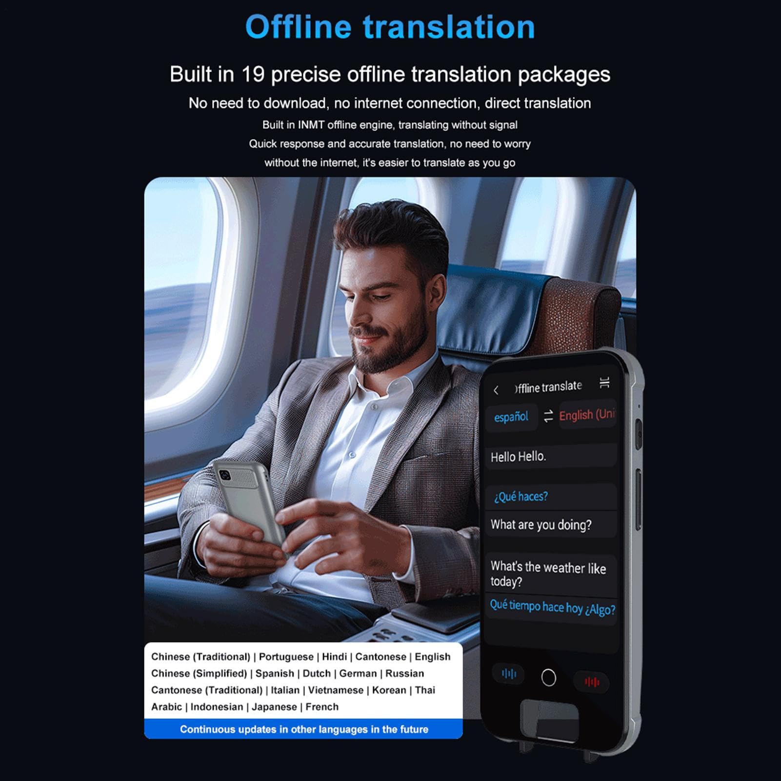 Traductor de Idiomas Offline 148 Idiomas Portátil Multifuncional | Traductor Instantáneo Bidireccional Grabación, Foto y Texto para Viajes, Negocios, Aprendizaje, Conf., Hostelería,