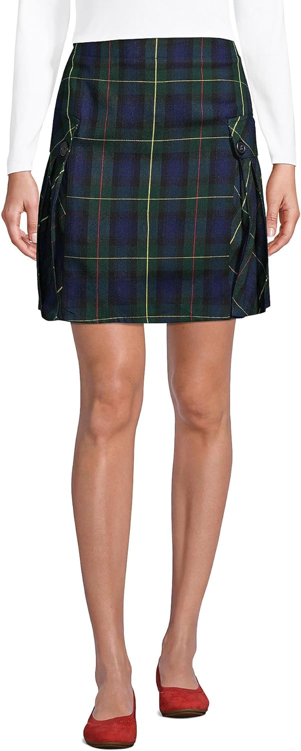 Lands' End School Uniform Young Women's Side Pleat Plaid Skort Above the Knee