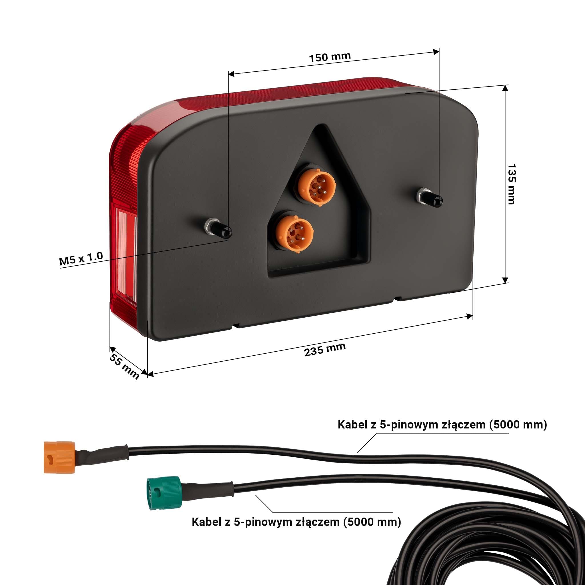 Wiltec Lampy do przyczepki, 13-pinowe z kablem 5 m, światło tylne lewe i prawe, oświetlenie z pięcioma funkcjami, 12 V