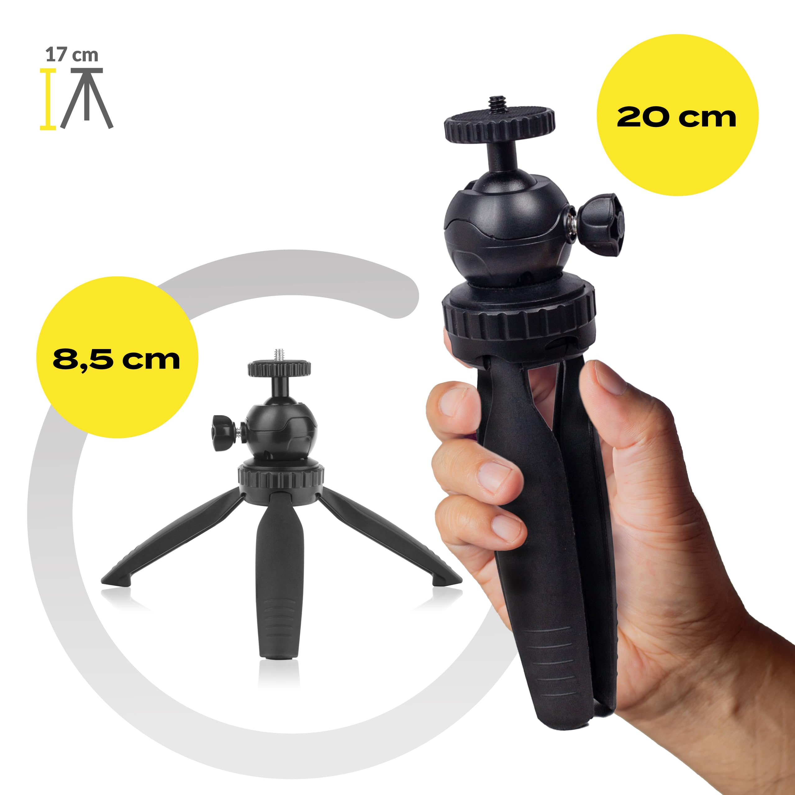 OVERMAX Tripod Mini - Przenośny Stołowy Statyw do Projektora, Aparatu, Kamery, Lampy - Udźwig do 2 kg, Gwint 1/4 cala - Regulacja Kąta i Wysokości, Lekki i Stabilny