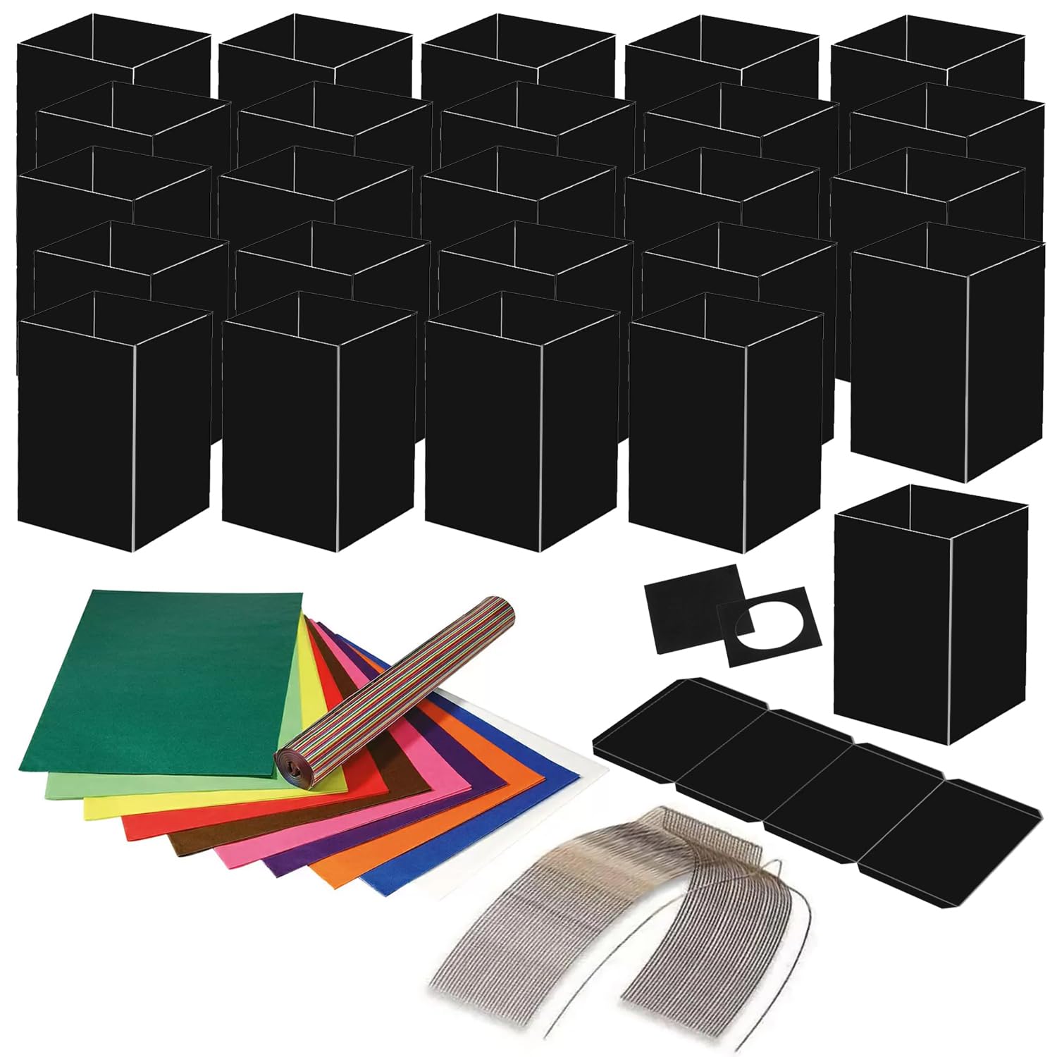 CREATIV DISCOUNT Laternen Komplettset für 25 eckige Laternen aus Fotokarton mit 25 Bogen sortierte Farben Transparentpapier 42g/qm, 25 Laternenbügel, Klassensatz Laternen zu Sankt Martin