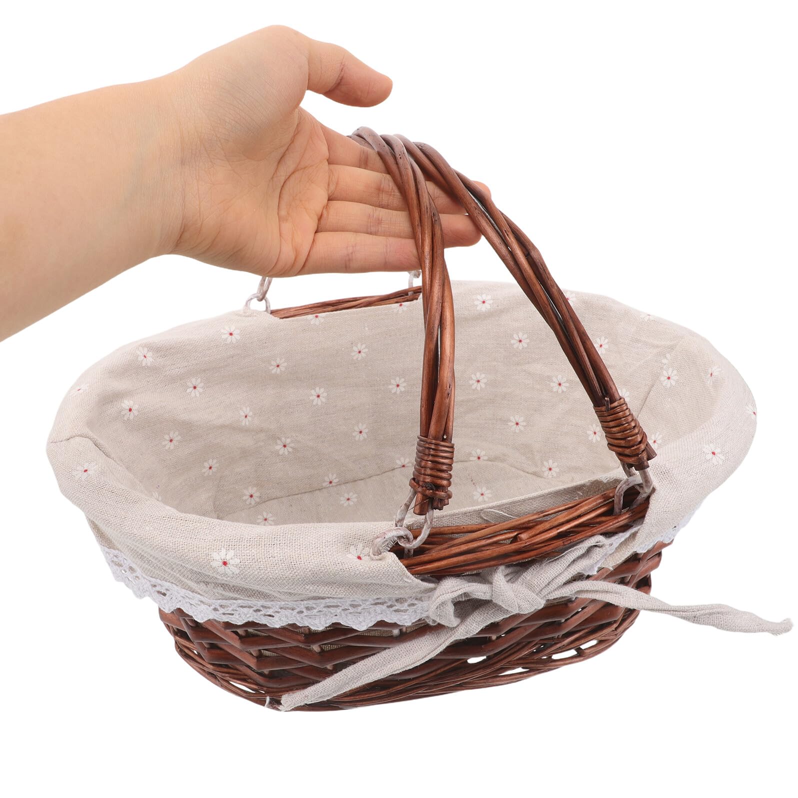 UPKOCH Cesta De Picnic De Mimbre Tejida Mano Cesta Ovalada con Asa y Forro para Guardar Dulces y Aperitivos Frutas y Pan Actividades Al Aire