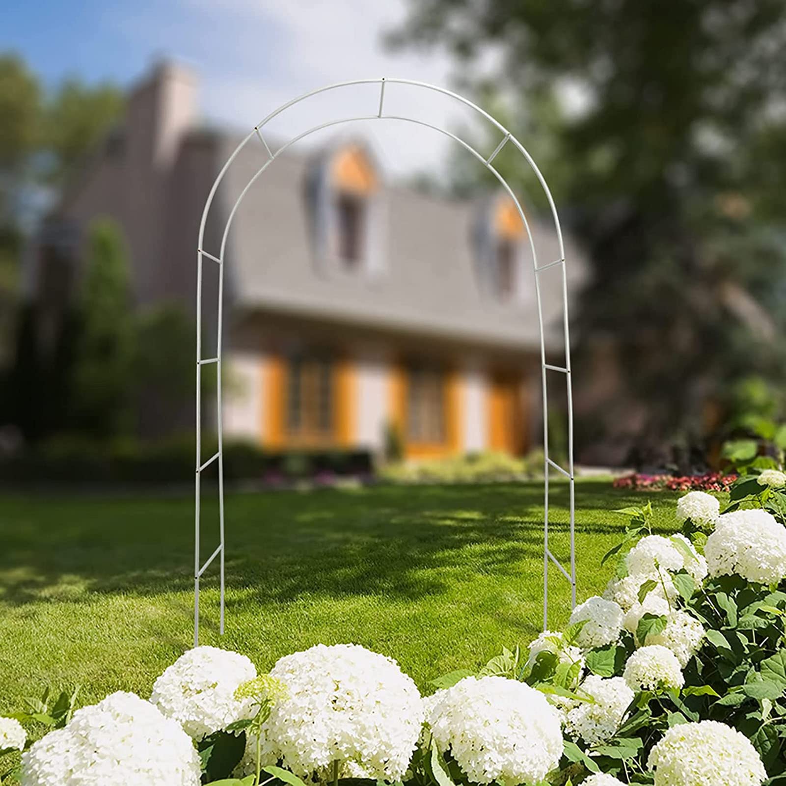 Arche de jardin robuste contre l'affaissement des plantes : tonnelle en métal blanc
