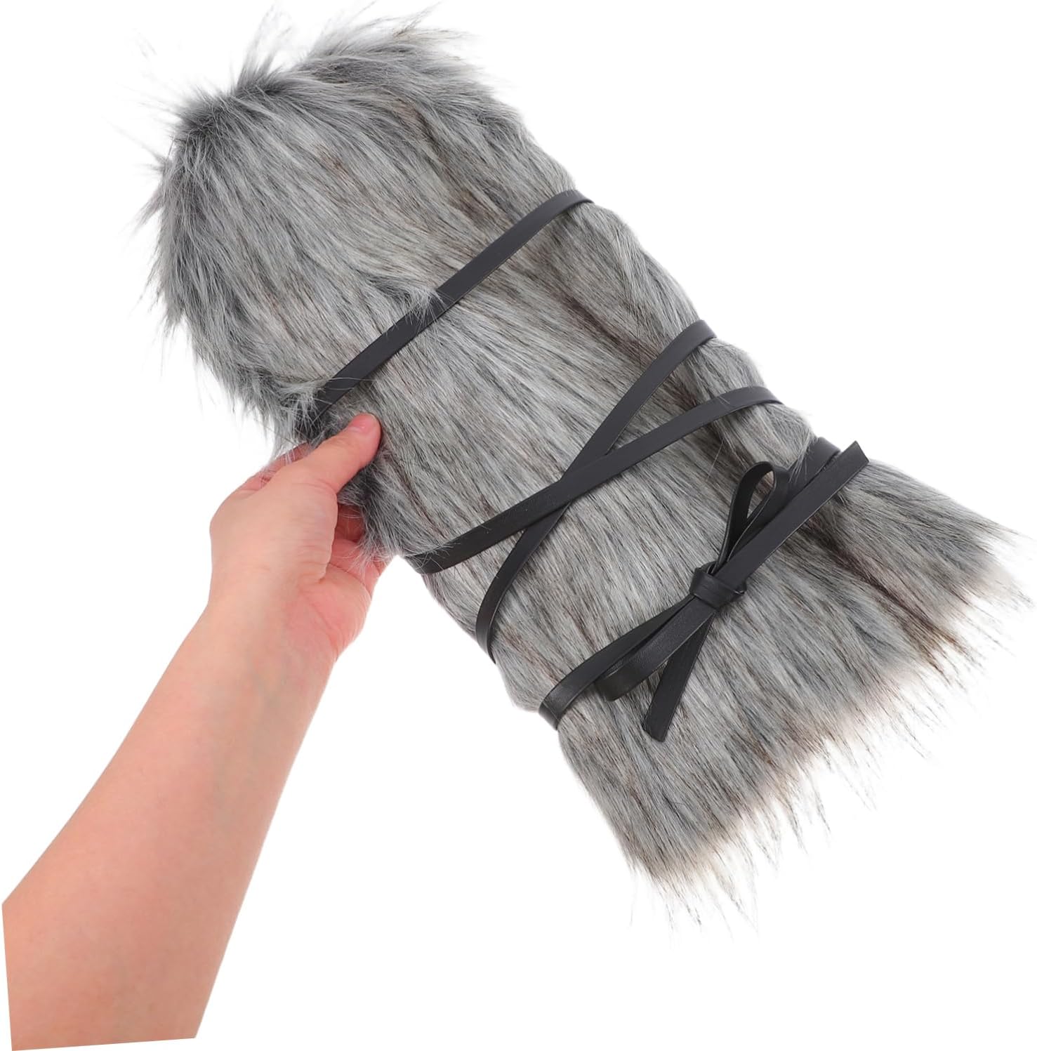 Halloween Faux Fur Leg Warmers 2pcs Lace up Boot Covers for Cosplay