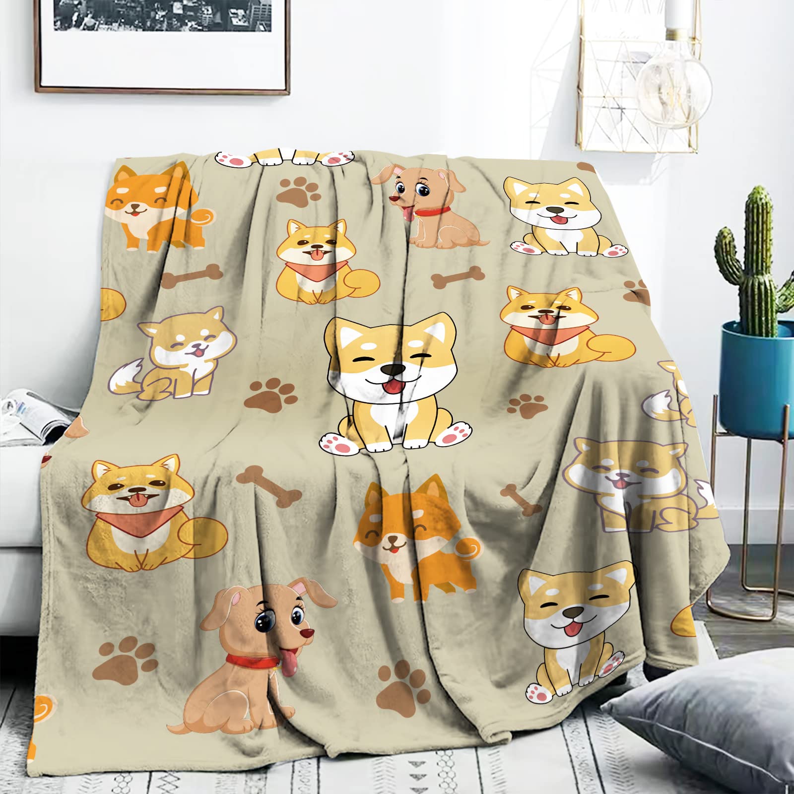 Dog Blanket for Dog Lovers, Cute Dog Throw Blankets for Baby Kids Pet Dog, Soft Fleece Dog Blankets Puppy Blanket for Couch Sofa Bedroom Chair Camping Office Car Travel Picnic (50