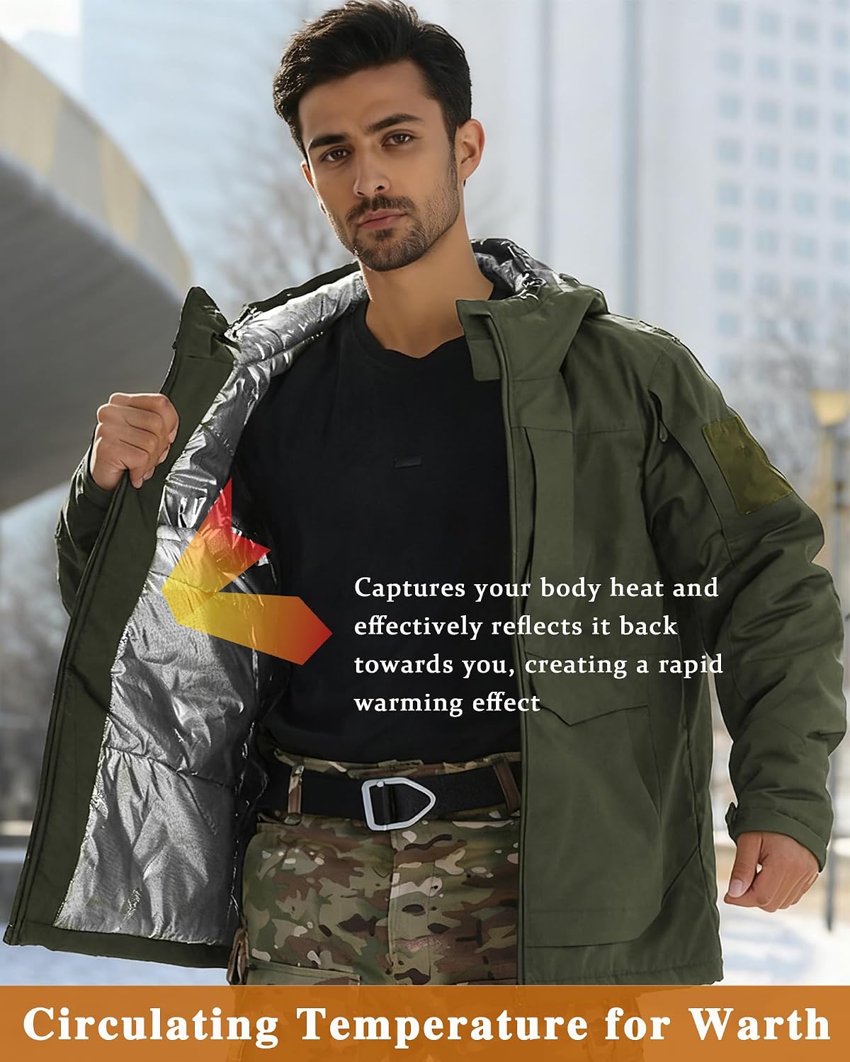 WAHYI Men's Winter Thermal Jacket Waterproof Windproof Heat Reflective Lining Coat Outdoor Skiing Hiking Freezer Jackets