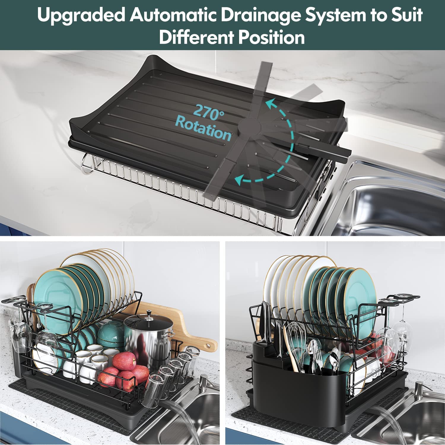 Large Dish Drying Rack with Drainboard Set, Qienrrae Stainless Steel 2