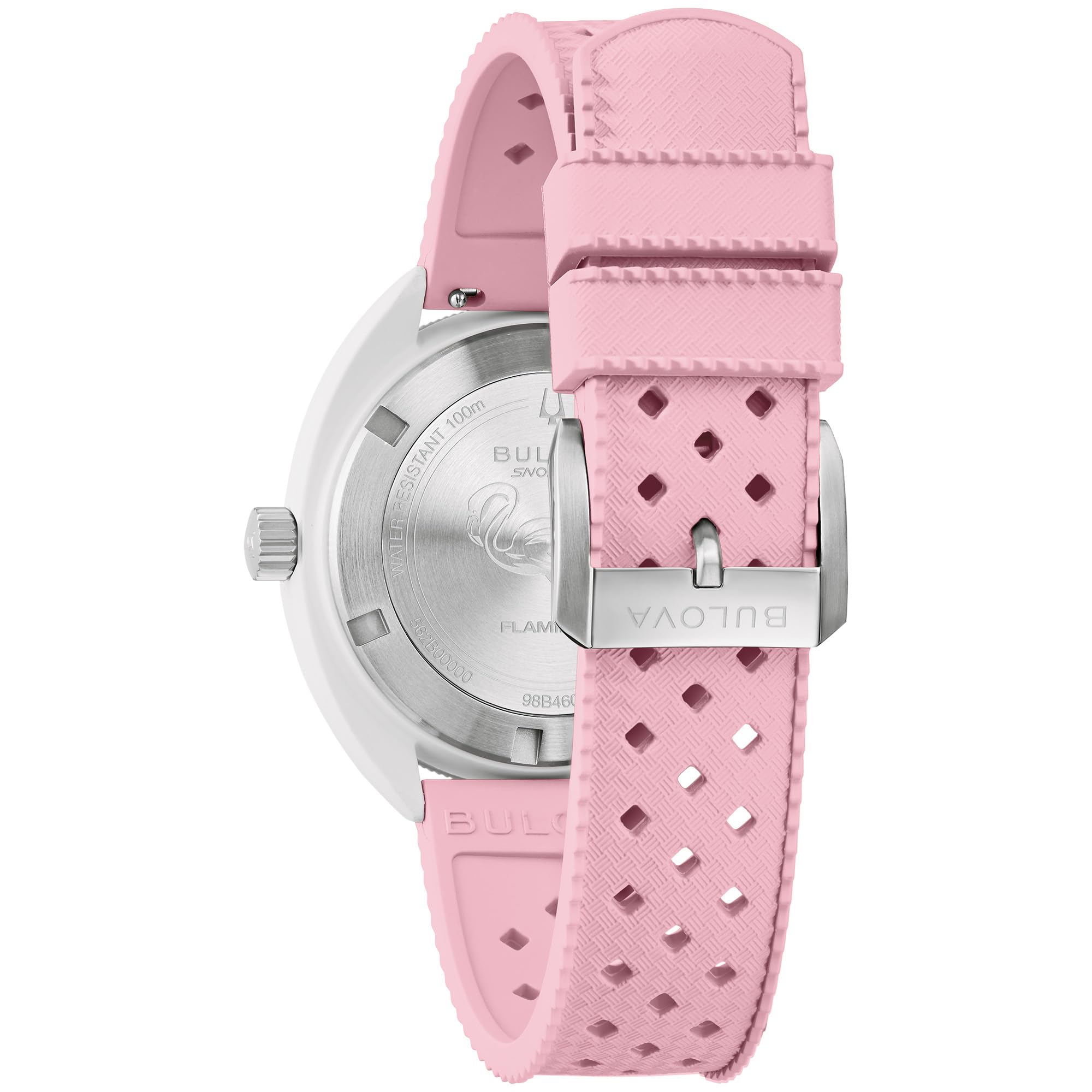 Bulova Reloj Oceanographer Snorkel para Hombre, Caja de cerámica y Correa de Goma Perforada Rosa, Estilo Flamenco, Estilo 98B460