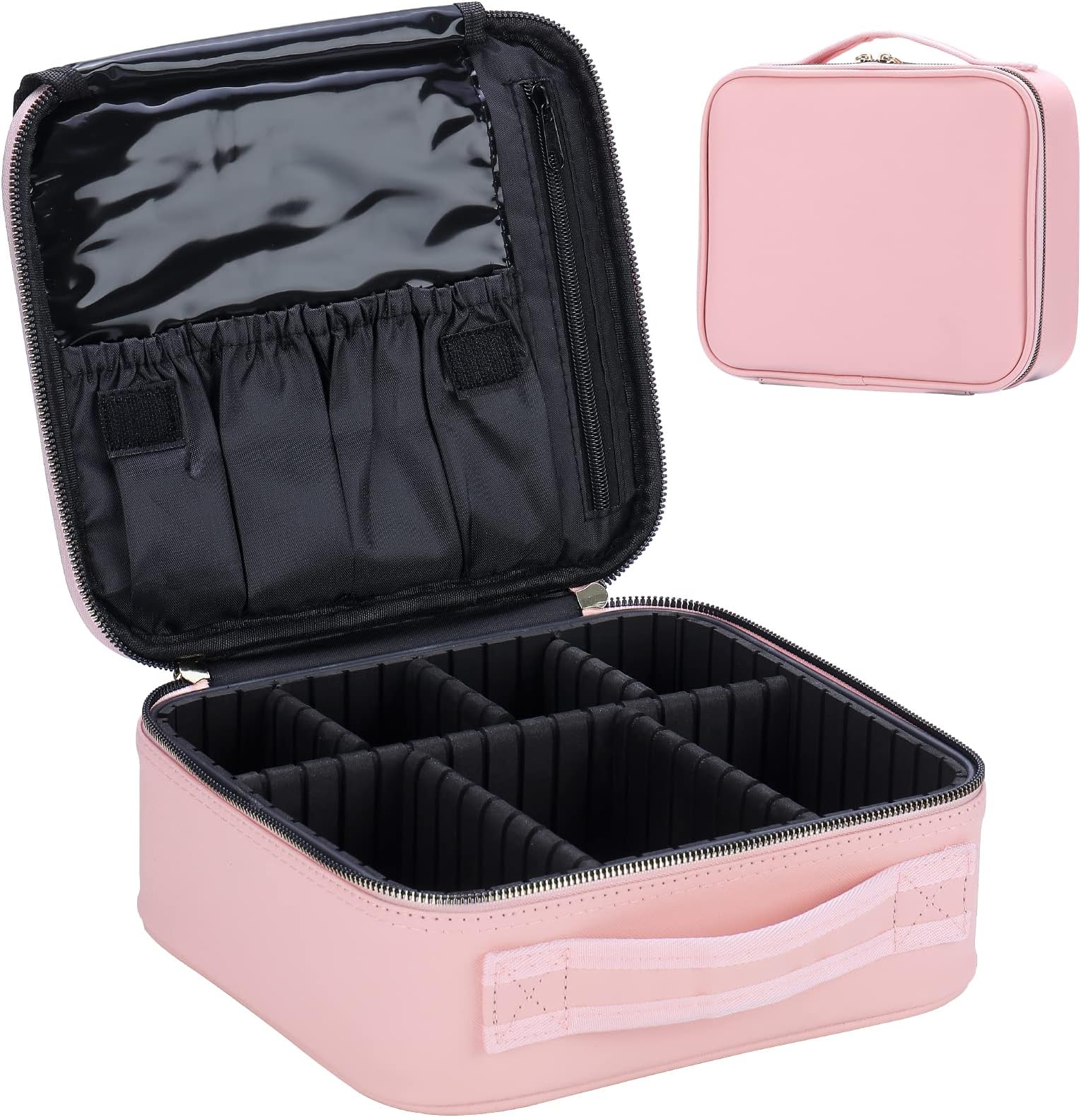 HENCETO Travel Makeup Case, Cosmetic Train Case Organizer - Portable Storage Makeup Bag for Cosmetics Makeup Brushes, Toiletry, Digital Accessories, Women Girls…, A-Pink, Small, Multifunction
