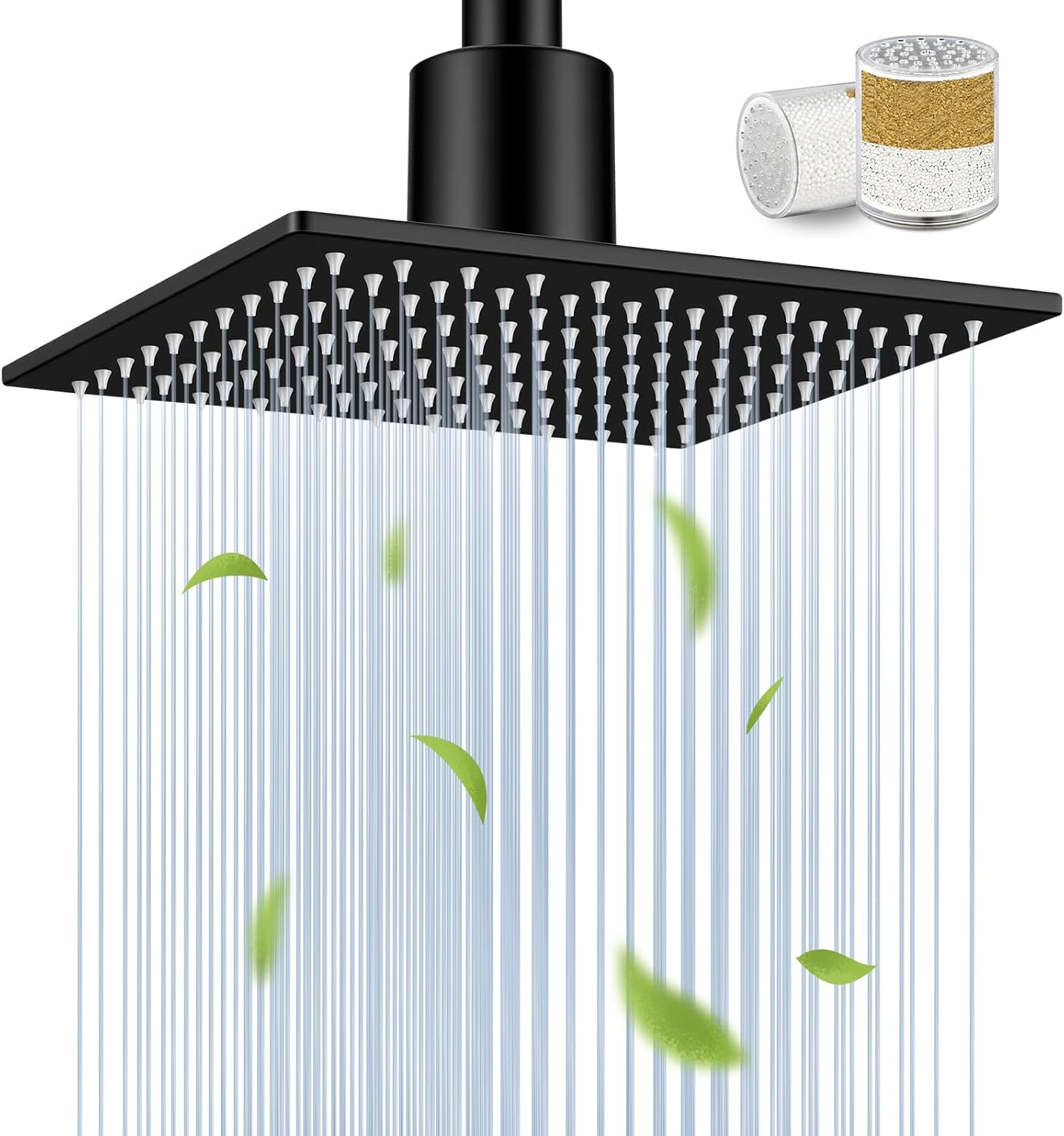Filtered Shower Head for Hard Water, All-Metal High Pressure Rain Showerhead with 2 Premium Filters, Removes Chlorine & Harmful Substances, Adjustable Replacement, Matte Black
