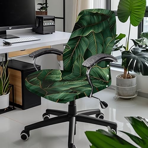 Miniatura 2 de Green Leaf - Fundas para sillas de oficina en casa, fundas elásticas para sillas de escritorio de computadora, respaldo alto, universales, fundas