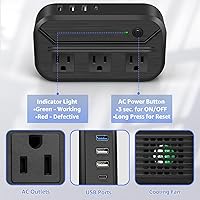 Vista 8 de Convertidor de voltaje de 2300 W, convertidor de corriente internacional reductor de 220 V/240 V a 110 V/120 V, adaptador de viaje con 3 USB + 1