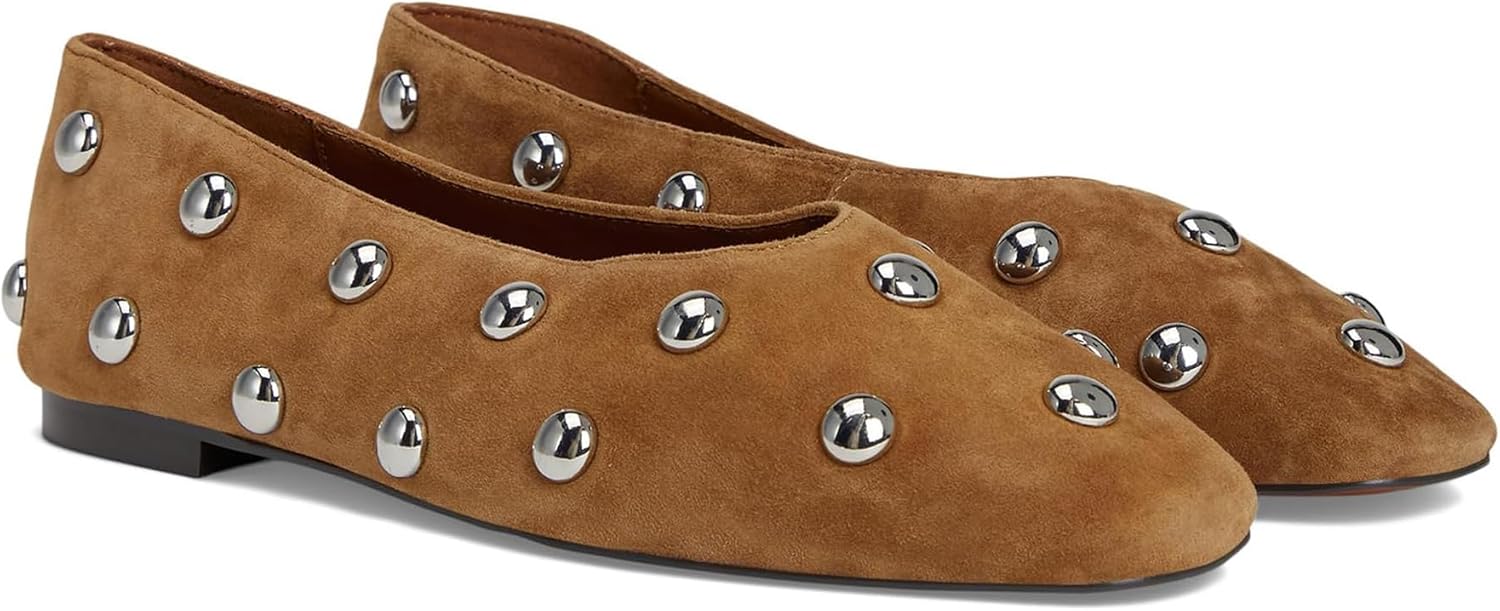 Studded Ballet Flats for Women Square Toe Slip on Ballet Flat Shoes Comfortable Pump Shoes for Daily Wear