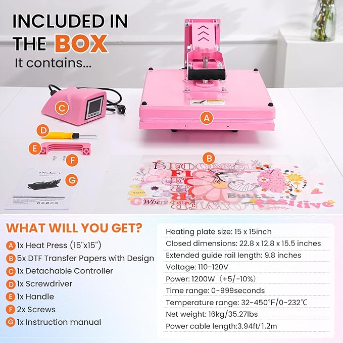 Termofijadora Whubefy 15x15 Pulgadas con Base Extraíble para Sublimación miniatura 9