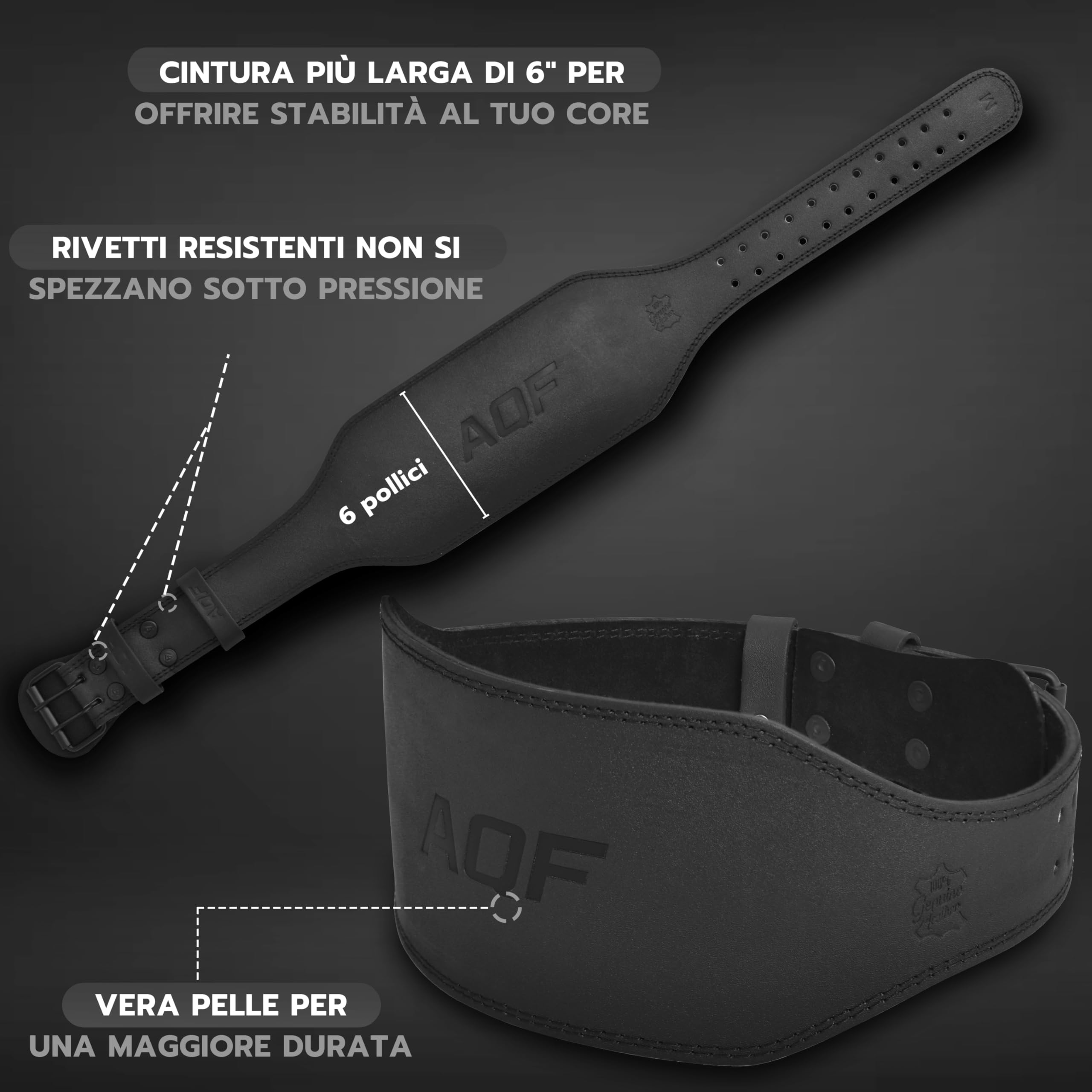 AQF Cintura Palestra, Cintura Powerlifting, 4" & 6" Largo Pelle Cintura Uomo Donna, Cintura Sollevamento Pesi, Cintura Bodybuilding Acciaio Rullo Fibbia Cintura Lombare Squat