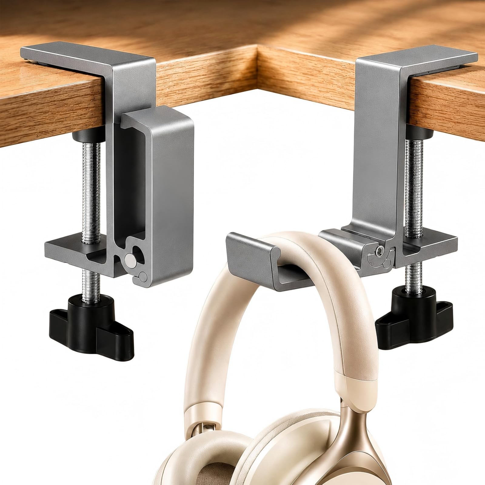 JAKO Aluminum Alloy Headphone Stand for Desk, Foldable Headphone Holder - Headset Stand Hook Mount, PC Gaming Headset Holder Under Desk Clamp for Office, Computer, Student Class Table, Handmade Table-picture-23
