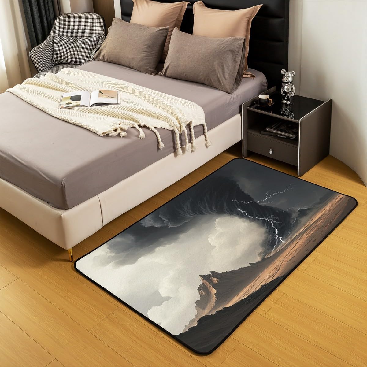 Erosebridal Geometric Tornado Area Rugs 4'11" x 3'3",Lightning Indoor Floor Mat for Laundry Doorway Porch,Tornado Theme Carpet,Nature Desert Decorative Washable Rug