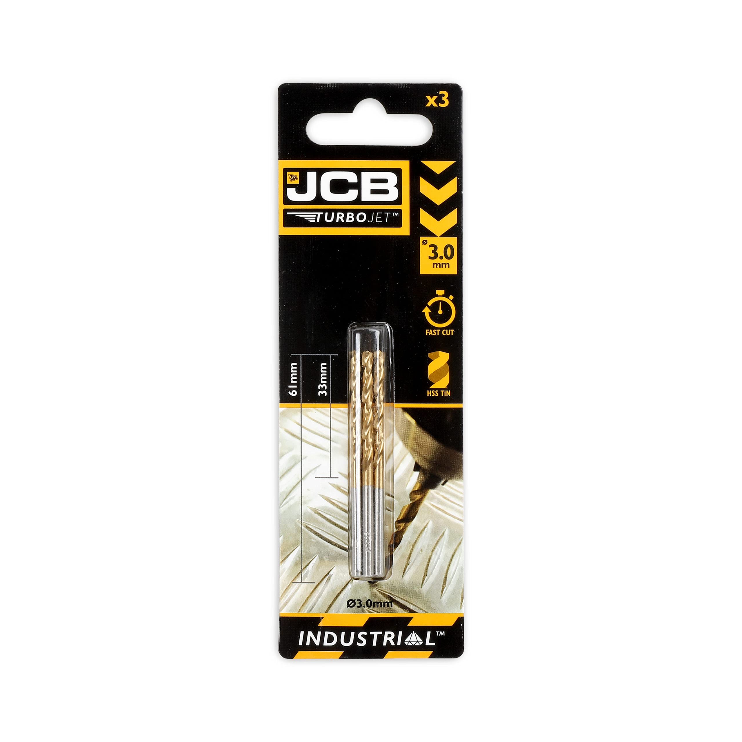 JCB TurboJet 7 Point HSS Drill Bit Set 3 x 61 mm, Set of 3, TiN (Titanium Nitride) hard ceramic coating - Image 2