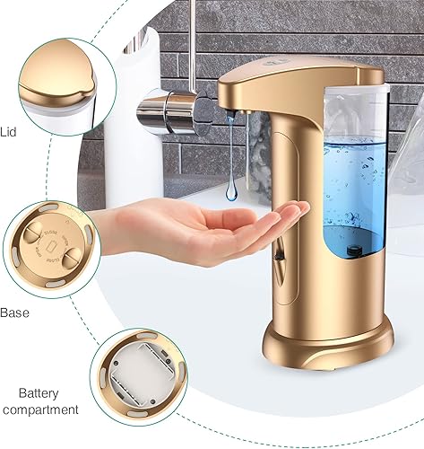 Miniatura 2 de Dispensador de jabón automático sin contacto de 12.5 onzas, dispensador automático de jabón líquido para manos, funciona con pilas, volumen