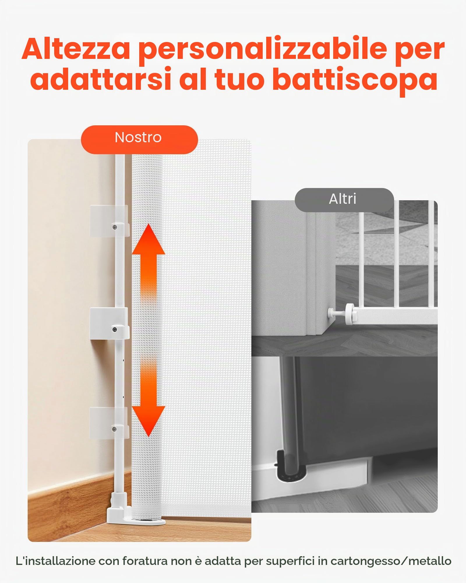 VEVOR Cancelletto Retrattile, Installazione Interna 1450 mm di Larghezza, 980 mm di Altezza, con Strisce in Fibra di Vetro Rinforzata, Impedisce che Si Infilino, Cancelletto in Rete per Cani, Bianco
