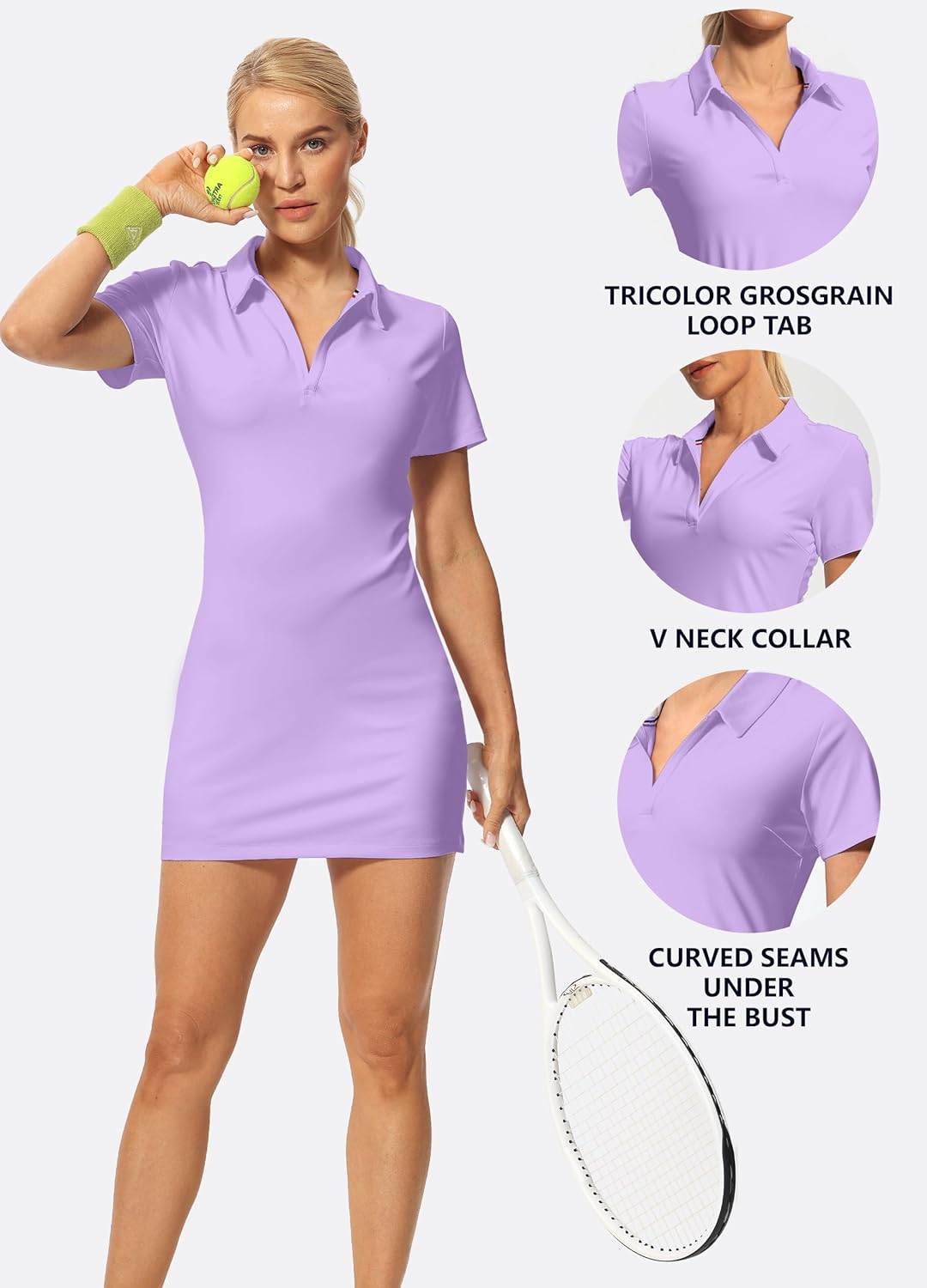Hiverlay Golf Dresses for Women with Shorts and Pockets, V-Neck Short Sleeve Tennis Dress, Workout Athletic Dresses - Image 3