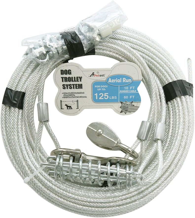 60ft Trolley Runner Cable for Heavy Dogs Up to 125 Pounds