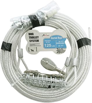 Petest 60ft Trolley Runner Cable for Heavy Dogs Up to 125 Pounds