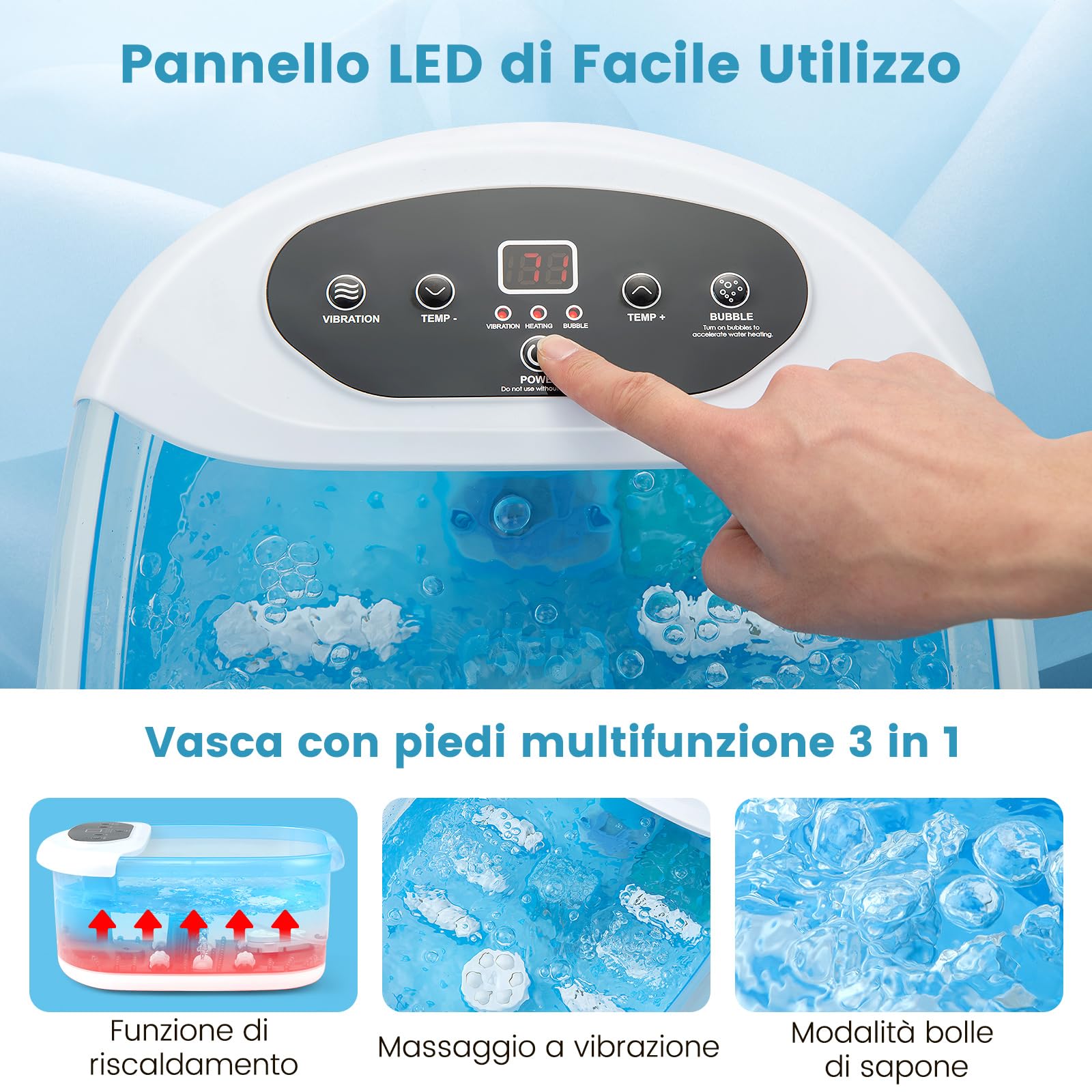 RELAX4LIFE Pediluvio Massaggiatore per Piedi con Rulli Massaggianti, Funzioni Riscaldamento 35℃-46℃, Vibrazioni, Bolle, Pietra Pedicure,Spenimento Automatico 1 Ora,Cavo 183cm,33x39x18cm (BluBlu)