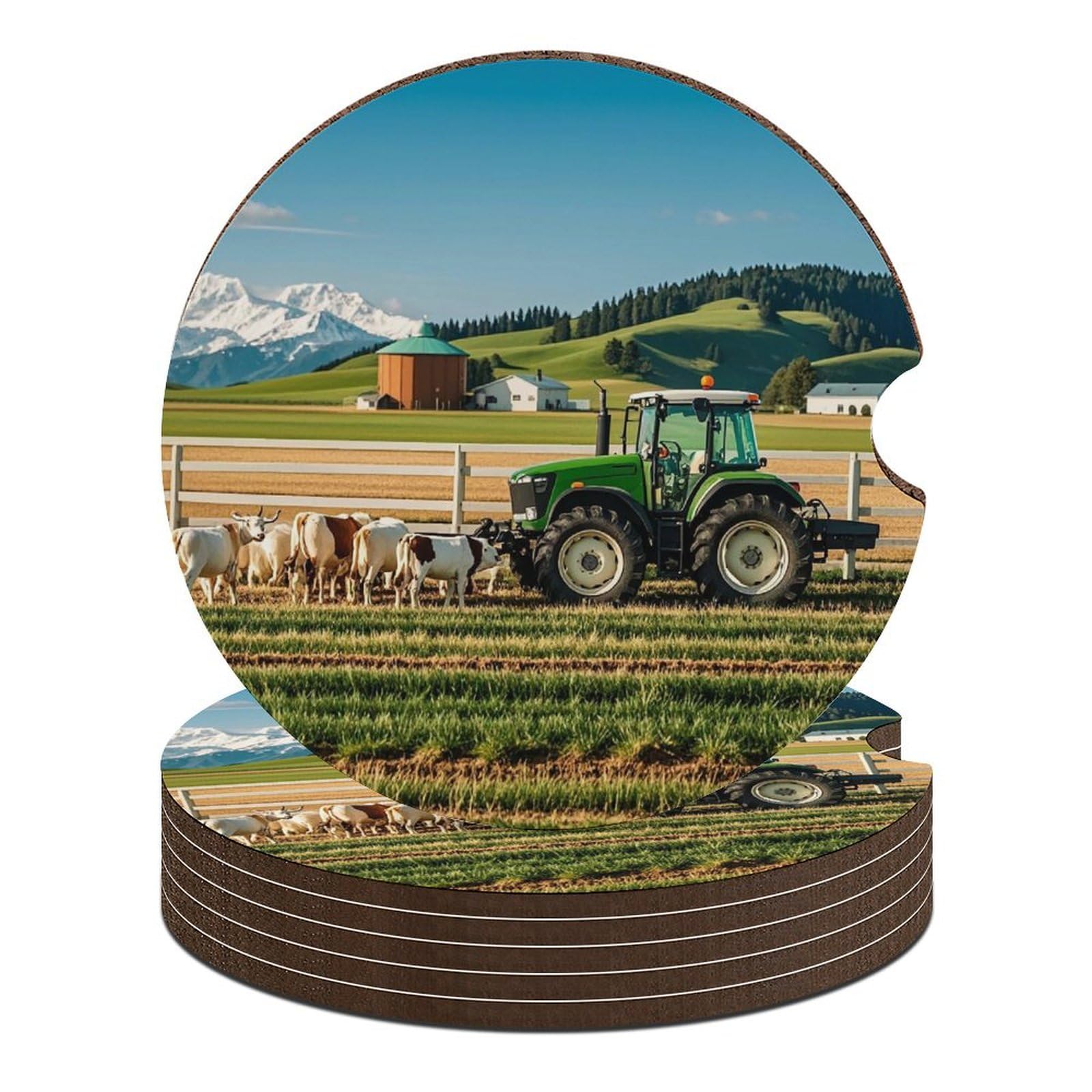 Dessous de verre universels antidérapants pour voiture 6,6 cm motif tracteur