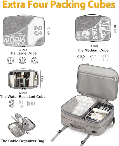 Miniatura 4 de Mochila de mano para hombres y mujeres, mochila de viaje aprobada para vuelos de 42L con 4 cubos de embalaje, Gris, Mochilas de viaje