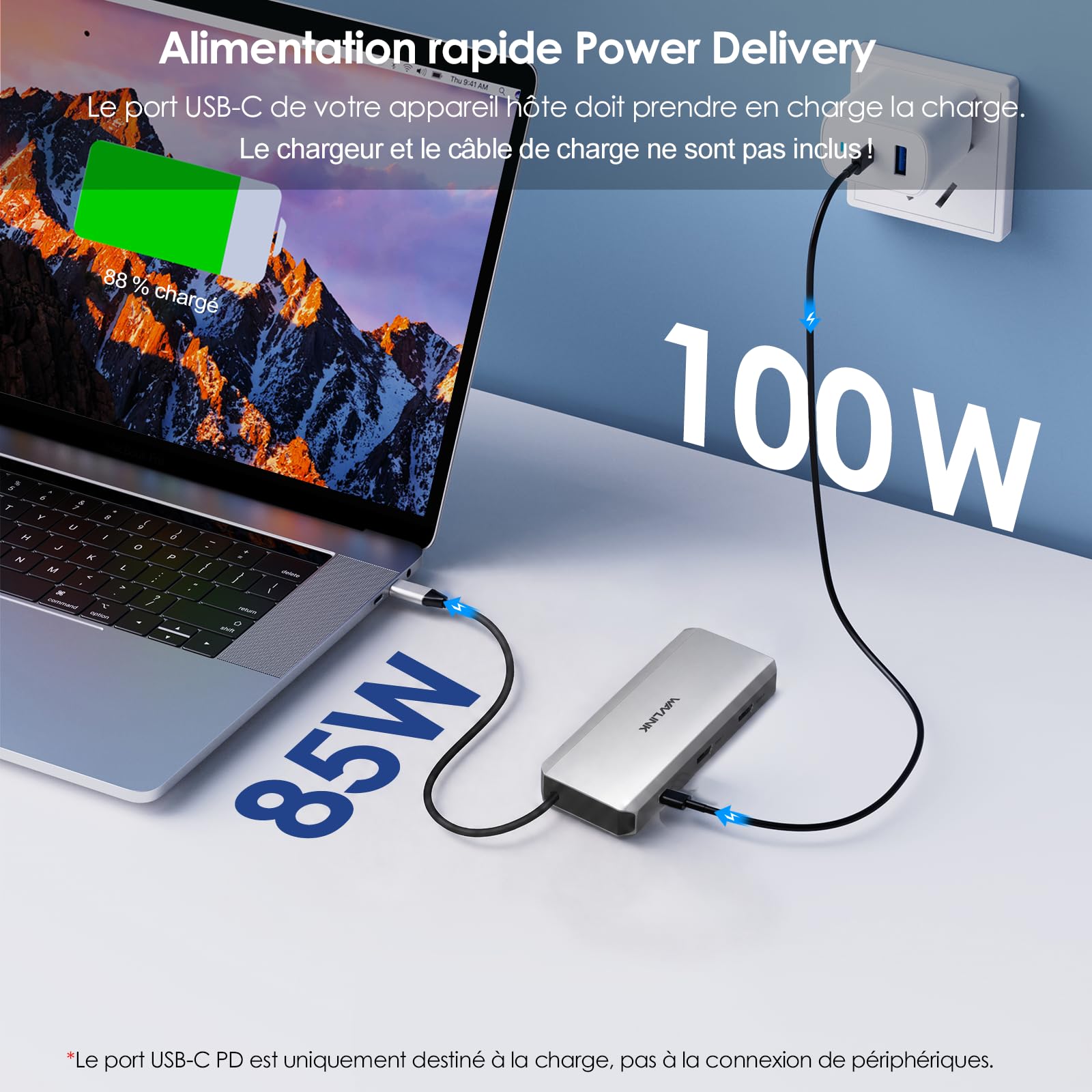 WAVLINK Station d'accueil USB C 10-en-1 pour ordinateur portable, double HDMI 4K@60Hz, ports USB A/C 3.0, emplacements SD/TF, charge PD 100W, Ethernet Gigabit, port audio, compatible with Dell/HP