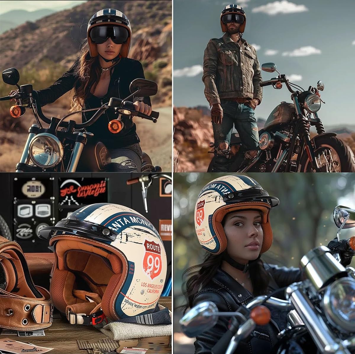 EBAYIN Casque Jet Vintage Casque De Moto Ouvert for Scooter, Moto Jet for Hommes Et Femmes, avec Pare-Soleil Vélo Électrique Vélo De Route Homologué ECE(J,XL=(61~62cm))