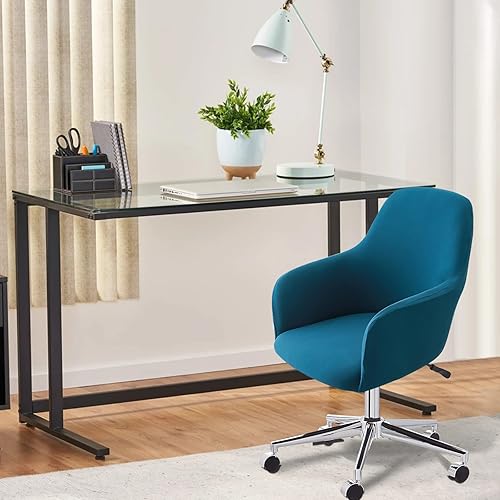 Miniatura 9 de Iauddy Funda giratoria para silla de comedor para oficina, silla de escritorio de oficina elástica con respaldo medio, protector de silla de brazo