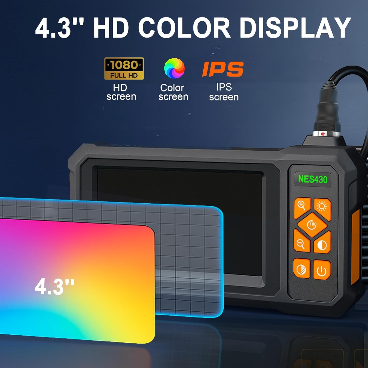 Endoscope Camera with Light, 1920P HD Borescope Inspection Camera with 4.3" IPS Screen, IP67 Waterproof with 8 LEDs & 16.5ft Semi-Rigid Snake Camera for Automotive Pipe Tools Gadgets for Men