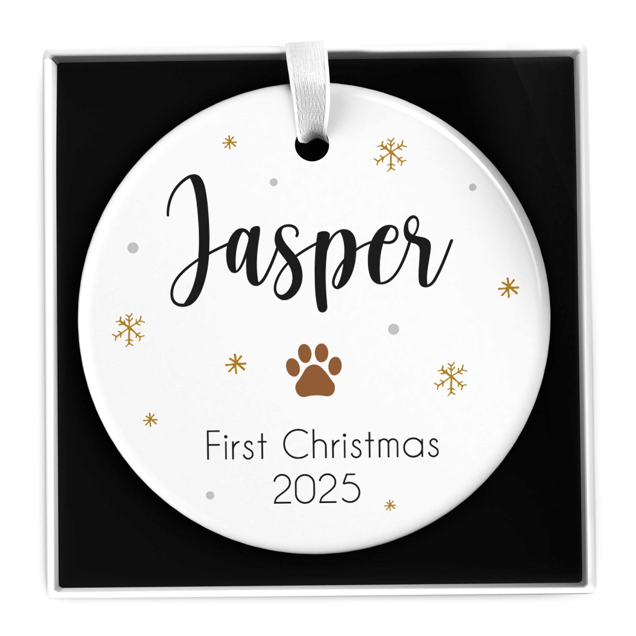 Personalised Dog's First Christmas Bauble, Puppy Pet 1st Xmas Tree Decoration, New Puppy Ornament, Labrador Retriever Pug Dachshund Boxer Bulldog With Gift Box