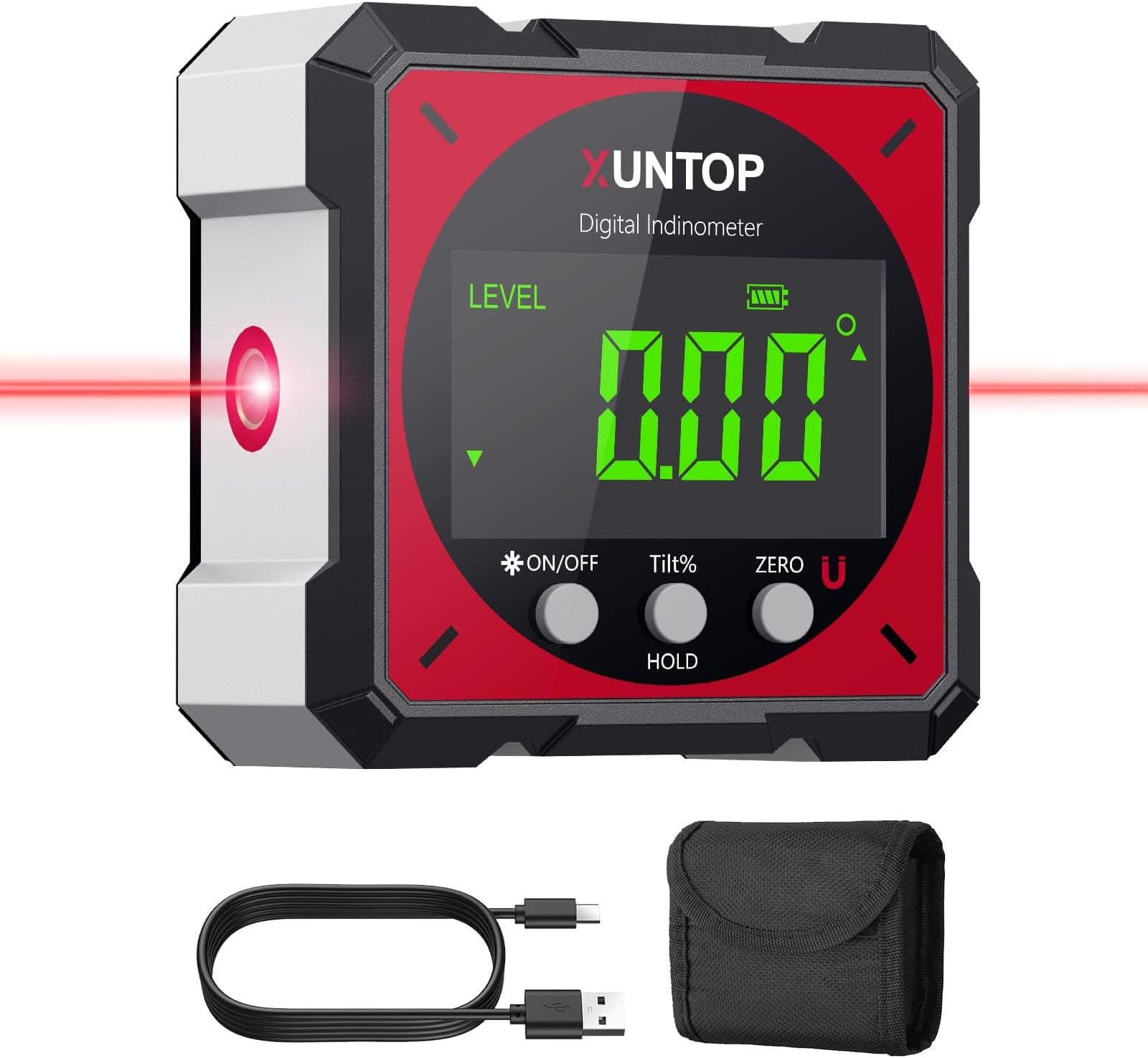 Rechargeable Digital Inclinometer Laser with 4 Magnetic Silk Angle Finder 4x90° with Type-C Angle Meter Digital LCD Screen Waterproof Backlight for Woodworking Home and DIY