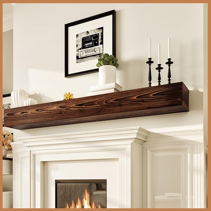 Avana Rustic Fireplace Mantle Shelf 84 Inches for Home Decor/Wall Decor - Handcrafted Wood Shelf for Wall - Decorative Fireplace Mantel Shelf - Farmhouse Mantle Decor 84 X 8 X 5 - Rustic Brown