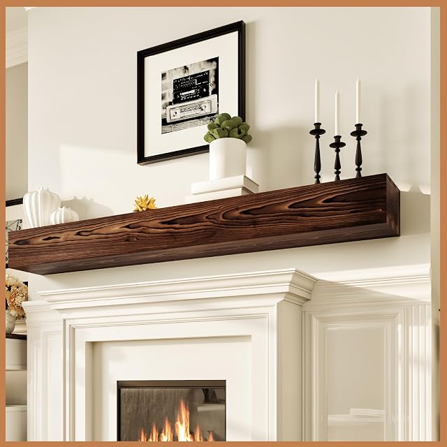 Avana Rustic Fireplace Mantle Shelf 84 Inches for Home Decor Wall Decor - Handcrafted Wood Shelf for Wall
