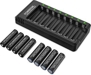 POWEROWL 2800mAh Rechargeable AA Batteries 8-Pack with Smart 8-Bay USB Charger - 1200+ Cycles, Low Self-Discharge NiMH