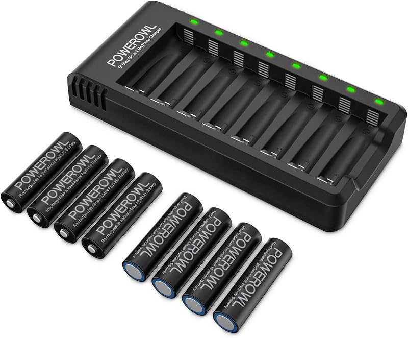 Rechargeable AA Batteries with Charger, 8 Pack of 2800mAh High Capacity Low Self Discharge Ni-MH Double A Batteries with Smart 8 Bay Battery Charger (USB Fast Charging, Independent Slot)