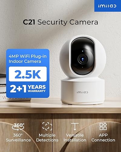 Miniatura 2 de IMILAB C21 Paquete de 2 cámaras de seguridad de 2.5K para interiores, cámara de habitación para dormitorio vista de 360, cámara para mascotas con