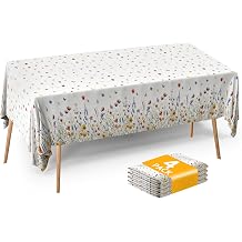 Floral Tablecloth 4 Packs 54x108 Inch - Butterfly Spring Wildflower Plastic Table Cover for Wedding Decorations Easter, Baby in Bloom Showers & Mothers Day Tea Parties Disposable Rectangle Tablecloth