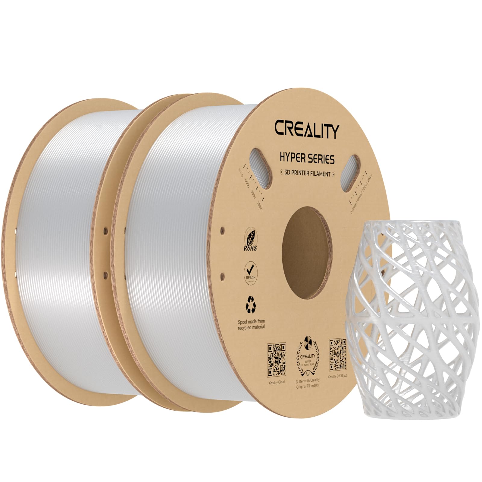 Creality Hyper PETG Filament 1.75mm, Transparent, 2-Pack, 2KG